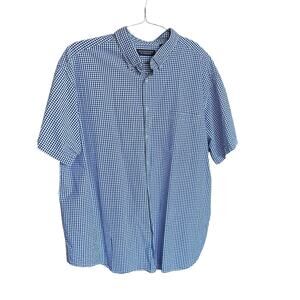 Roundtree & Yorke Shirt Mens 3XB Blue Gingham Check Cotton Short Sleeve